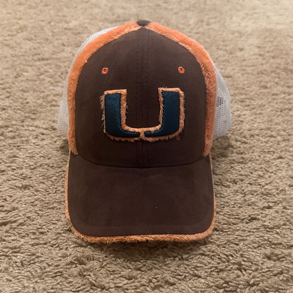 University of Miami Hurricanes Brown and Orange Fuzzy Trucker Hat